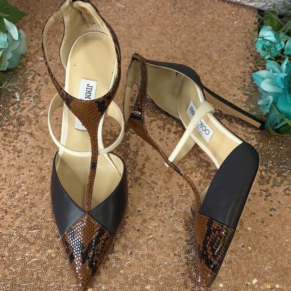 Jimmy Choo Women's Saoni 100 T Strap Pointed Toe Pumps 40 - Picture 3 of 5